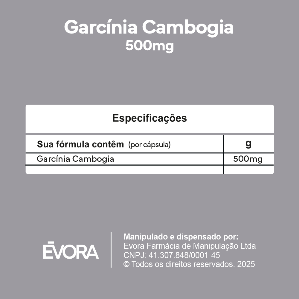 Garcínia Cambogia 500mg 60 cápsulas