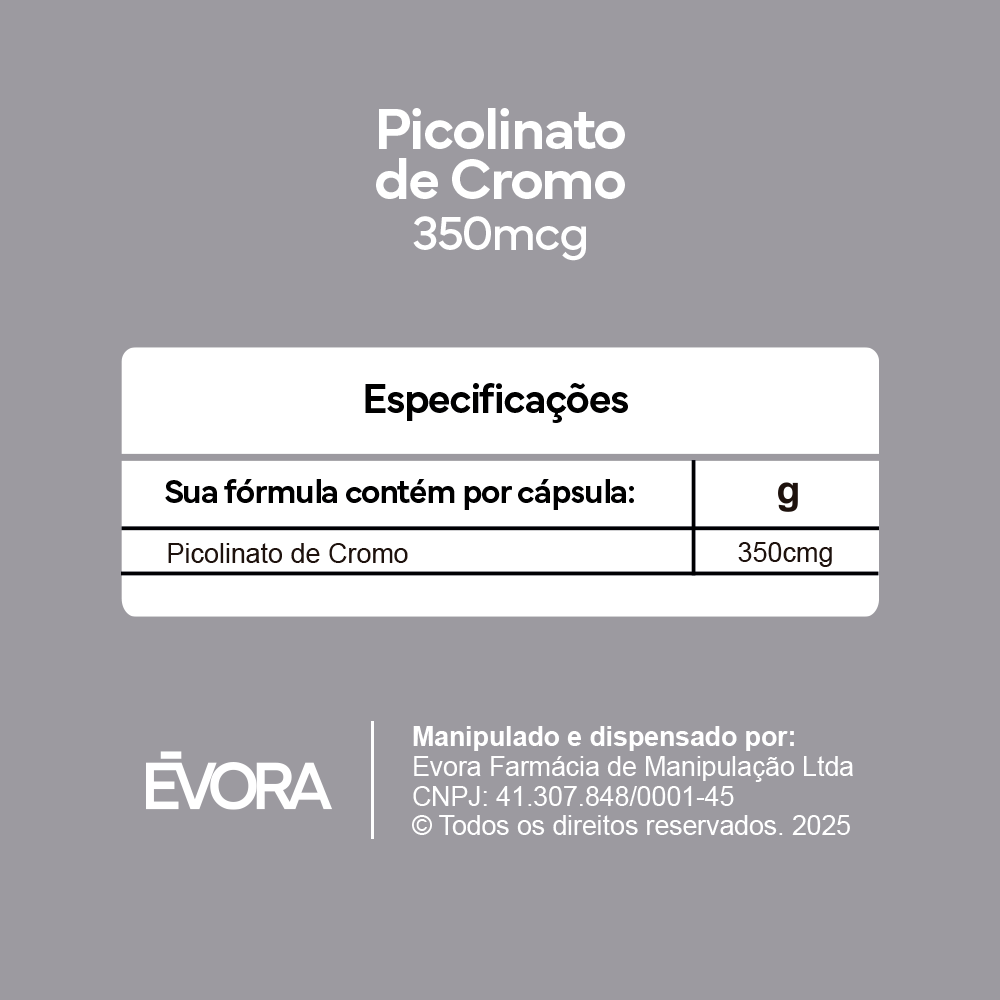 Picolinato De Cromo 350 mcg 30 cápsulas