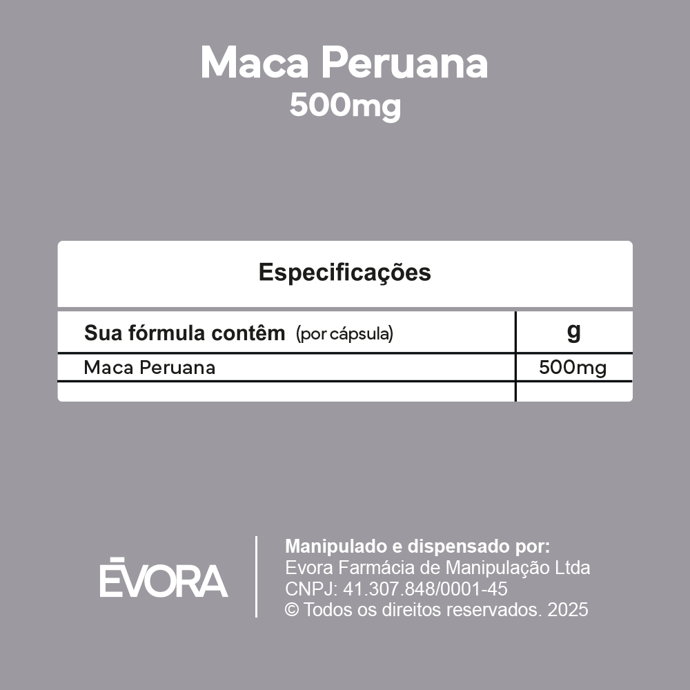 Maca Peruana 500mg 60 cápsulas